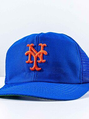 Vintage New York Mets Hat Snapback UII Universal Industries Trucker Mesh Cap M/L